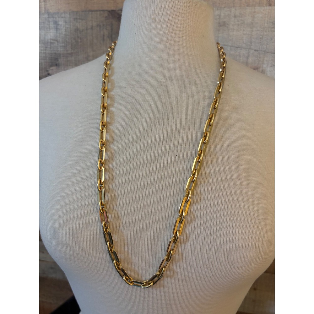 Vintage Gold Tone Elongated Link Chain Necklace 30 Inch Paperclip Style